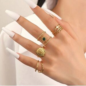 Gold Plated Stainless Steel 4pc Sun Ring Set | Adjustable Size 7